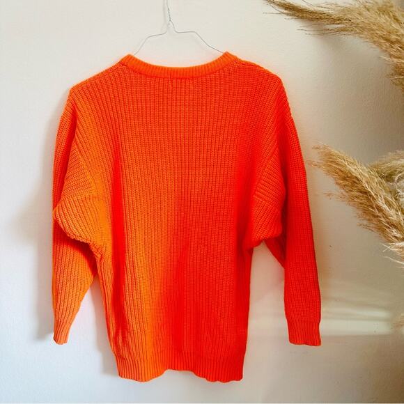 EXPRESS Neon Orange Chunky Thick Knit Tunic Pullover Crew Neck Cozy Sweater M - Picture 10 of 14